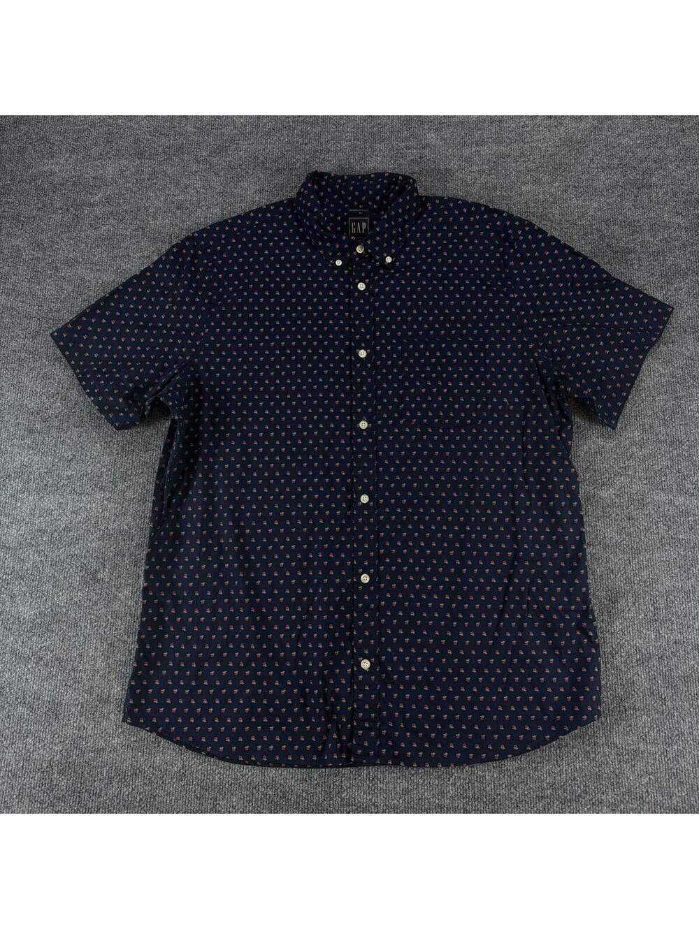 GAP Women's‎ Navy Blue Short Sleeve Button-Up Shirt Floral Pattern, XL Preppy